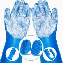 6pcs Silicone Pet Bathing Glove Deshedding Toothbrush Massage Waterproof Dog Cat Shampoo Scrubber mėlyna