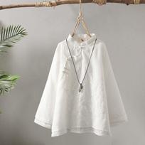 Spring Shirts Women Traditional Temper Aesthetics Embroidery Baggy Gentle Plus Size Ladies XXXXL balta