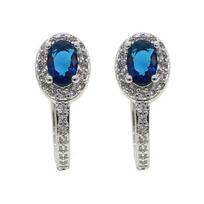 Promotion Trendy Women's Small Huggie Hoop Earring Big Blue Red Green Oval Cubic Zirconia Paved Mainly Brass Jewelry