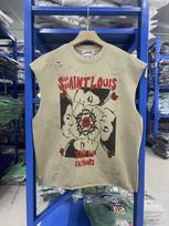 Loui 26 Cement Gray Thorns Rose Print Wash Water Sleeveless T-Shirt Tide Brand S chaki