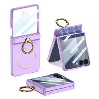 case for Samsung Z Flip 7 Magnetic hinge ring holder shell with full-coverage drop protection tough case Anti-Fingerprint plain Galaxy Z Flip7 violetinė