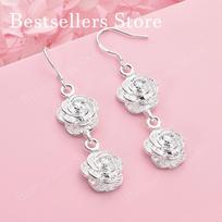 Luxurious 925 Sterling Silver Exquisite Double Rose Earrings for Women, Fashion Jewelry Gifts, Wedding Accessories sidabras