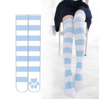 Lolita Gothic Velvet Over The Knee Thigh High JK Long Stockings Lolita Over Knee Socks Strip Cat Paw Print Stockings One Size mėlyna