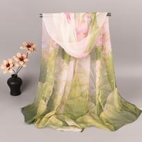 Spring Summer Fashion Satin Surface Silk Scarf with Lotus Pattern Trendy 50*160 Printed Scarves Long Shawl For Women Girls žalia