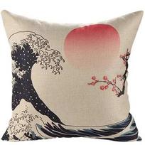 Linen Cushion Cover Mount Fuji Pattern Pillow Cover Sofa Car Home Bed Decoration Cushion Cover 45X45Cm Peach skin 18*18(CM)-1Pcs
