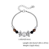 Vnox Cross Wing Tiger Eye Black Onyx Beaded Bracelet for Men Boys, Stainless Steel Box Chain, Adjustable Religious Jewelry Gift