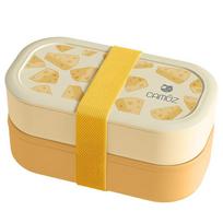 CAMUZ Bamboo Fiber Lunch Box, Japanese-Style Double-Layer Bento Box, Microwave-Safe, Sealed 1200ML, Yellow Cheese
