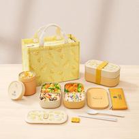 CAMUZ Bamboo Fiber Lunch Box, Japanese-Style Double-Layer Bento Box, Microwave-Safe, Sealed 1200ML Cheese Set