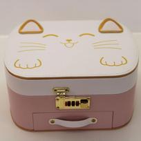 Cute Cat Jewelry Box With Lock Large Capacity Multilayer Leather Storage For Giftgiving
