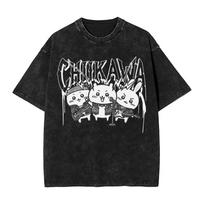 DooM USAGI vs MOMONGA T Shirts Hip Hop Washed High Street TShirt Chiikawas Casual for Men Women Tops Streetwear Printed Tees 2XL