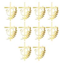 10pcs Spiritual Gold Crossed Christening Cake Toppers Religious Cake Insert Ceremony Decoration for Baptism Celebration