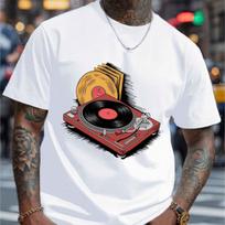 Vintažinis patefonas Vinilo plokštelė Spausdinimas Vyriški apvalia kaklo iškirpte trumpomis rankovėmis T-shirt Laisvalaikio ir patogūs viršutiniai drabužiai S