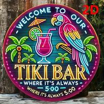 pc Tropical Tiki Bar Metal Sign Vibrant Parrot  Palm Tree Design Round Decorative Wall Plaque for IndoorOutdoor Home Bar 20x20cm(8x8inch)