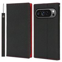 For Google Pixel 10/ 10 Pro Wallet Case Genuine Cow Leather Phone Cover Litchi Texture kūdikio mėlyna spalva