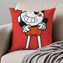 C-Cuphead Style Cushion Cover Pillowcase Anti-Dustmite Invisible Zipper Short Plush Sofa Cushion Peach skin 18*18(CM)-1Pcs