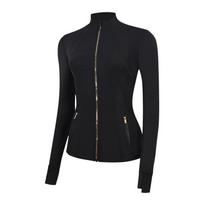 Ladies' Slim Fit Stand Collar Sports Jacket with Gold Zipper - Long Sleeve, High Stretch Yoga & Fitness Wear L