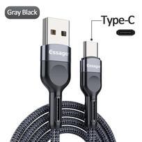 „Essager“ USB tipo C laidas, skirtas „Samsung Xiaomi mi 3A“, greito įkrovimo USB-C laidas, mobiliojo telefono įkroviklis, USBC tipo C duomenų laidas, 3 m. 0.5m juoda