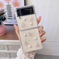 Skirtas Samsung Z Flip 4 Case Butterfly Pearl skaidrus sulankstomas telefono dėklas, skirtas Samsung Z Flip 3 Z Flip4 smūgiams atsparus kietas nugarėlė Samsung Z Flip 3