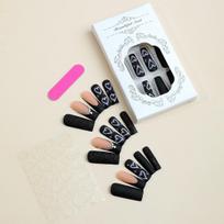 24pcs/set Wearable Nail Pads Extra Long Tube Black Tube Love Printed Diamante Matte Glitter Nail Pads None