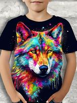 Summer Cool Wolf Graphic T-Shirt For Boys - 3D Digital Print, Casual Stretch Tee For Summer Outings 100