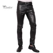 Dirbtinės odos vyriškos kelnės Slim Fit vienspalviai | Madingas motociklo stilius | Elastingas Patvarus | Kasdienės dėvėjimo progos | Derinkite su marškinėliais L juoda