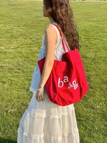 New large-capacity shoulder bag, canvas bag, women's tote shopping bag, letter printed bag. raudona