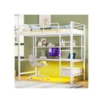 Lit mezzanine - MUVOE - 90x200 cm - Blanc - Prises USB et électrique - Éclairage 7 couleurs balta
