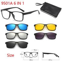 6 In 1 New Magnetic Colorful Clip-On Sunglasses Driving Night Vision Glasses Clip-On Sunglasses Myopia Frame SHOW AS PICTURE