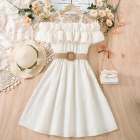 Girls' Dress Summer European and American Style Internet Celebrity Suspender Lace Princess Dress 8Y abrikosas