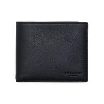 Coach 3 viename piniginė Kompaktiška trumpa piniginė su nuimamu kortelių laikikliu Lychee rašto oda Vyriškos piniginės Juoda 74991-BLK Gift Box Set (Basic Set+Yellow Box)