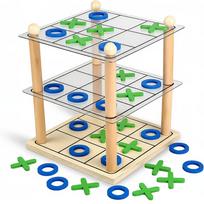 3D Ultimate Wooden Tic Tac Toe Board Game – Classic XO Strategy Game for Kids & Adults, Fun Family Table Games Night, įvairiaspalvis