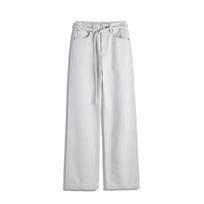 Acn Retro Slim Fit Women's Jeans with Adjustable Belt - Summer 2026 Wide-Leg Straight Pants Size 26 balta