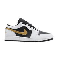 Jordan 1 Low White Black Metallic Gold Swoosh 45 black