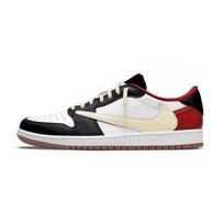 Jordan x Travis Scott Air Jordan 1 Coverage Slip Resistant Low top Skateboard Shoes Unisex Black White Red DZ4137-700(Team954-) 36.5