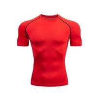 Vyriška sportinė marškinėlė su raumenis paryškinančiu efektu, apvali kaklo iškirptė, prigludusi, sportinė T-shirt, kvėpuojanti, figūrą formuojanti marškinėlė sporto salės, sporto, lauko pratimams, fitnesui M red