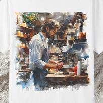 Barista Art T-Shirt, Coffee Lover Watercolor Graphic Tee L