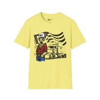 Vintage Trucker Lemur T-Shirt - Semi-Truck & American Flag Design/ Unisex Softstyle T-Shirt 3XL