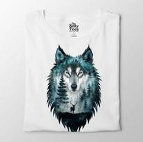 Wolf Forest T-Shirt: Double Exposure Graphic Tee, Nature Lover Gift 2XL