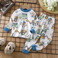 Children Cotton Thermal Underwear Set Long Sleeve Top and Pants Soft Breathable Kids Sleepwear Pajamas Homewear for Boys and Girls 100 mėlyna