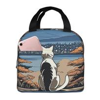 Sakura Mount Fuji And Cat Insulated Lunch Bag for Women Kids Portable Food Boxes Thermal Lunch Box Tote One Size