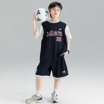Teen Boys' Korean Style Basketball Uniform Set - Summer Short Sleeve & Shorts 130 cm