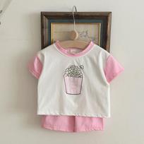 2026 Korean Style Summer Baby Girls' Popcorn Print Two-Piece Set 66cm/6-9M rožinė