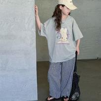 Girls' Plaid Two-Piece Set: Short-Sleeve Top & Wide-Leg Pants 130 cm