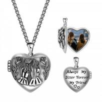 Heart-Shaped Photo Locket Necklace Best Friends Copper Pendant With Pearl Chain Vintage Style Honeycomb Design