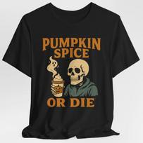 Pumpkin Spice or Die Halloween Coffee T-Shirt Funny Skeleton Latte Tee M