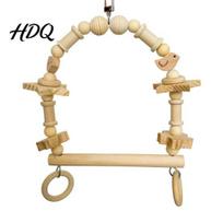 Solid Wood Parrot Toy Bird Swing Perch Wooden Blocks Chew Toy Beaded A