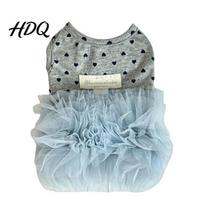 Dog Dress for Jumping Blue Tutu Dress Sleeveless Cute Heart Print Girl XXS mėlyna