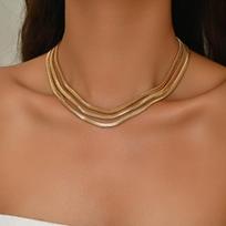 3Pcs Gold Snake Chain Layered Necklace Herringbone Choker Trendy Statement Jewelry For Women Party Gift GOLD&42cm