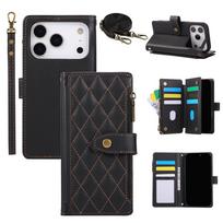 Lanyard Leather Flip Purse Phone Case for IPhone Air 17 Pro Max 16 15 14 Plus 13 12 Mini  7 8 Plus Wrist Strap Wallet Card Cover iPhone 13 mini juoda