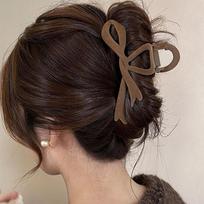 Grab for Women Girls Thick Curly Long Hair Daily Headwear Elegant Velvet Bowknot Shaped Hair Claw Non Slip Acrylic Shark Hair kava